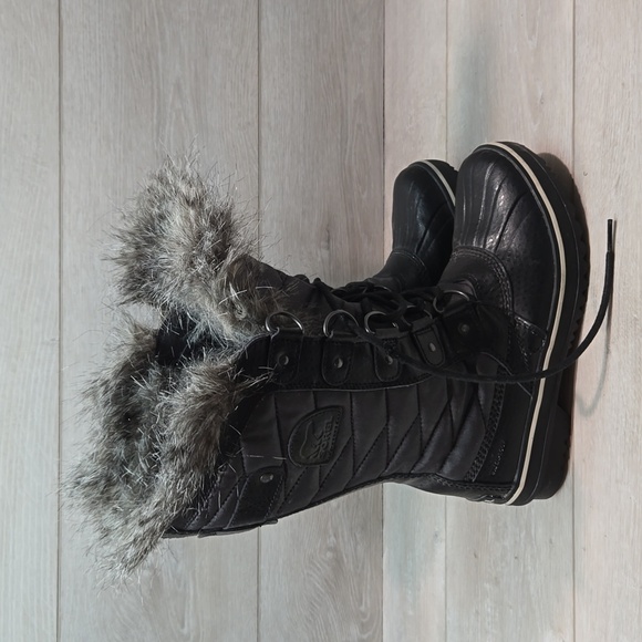 Sorel Women Tall Leather Tofino II Fur Faux Rubber Saltwater boots shoes sz 6 - Picture 3 of 14